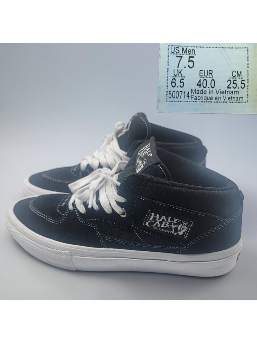 RARE🔥 Sz 7.5 - VANS Half Cab Black White Leather PRO Originals Classics Shoes